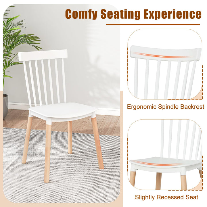 Giantex Set of 4 Windsor Dining Chairs White, Modern Kitchen Chairs w/Spindle Backs &amp; Curved Seats