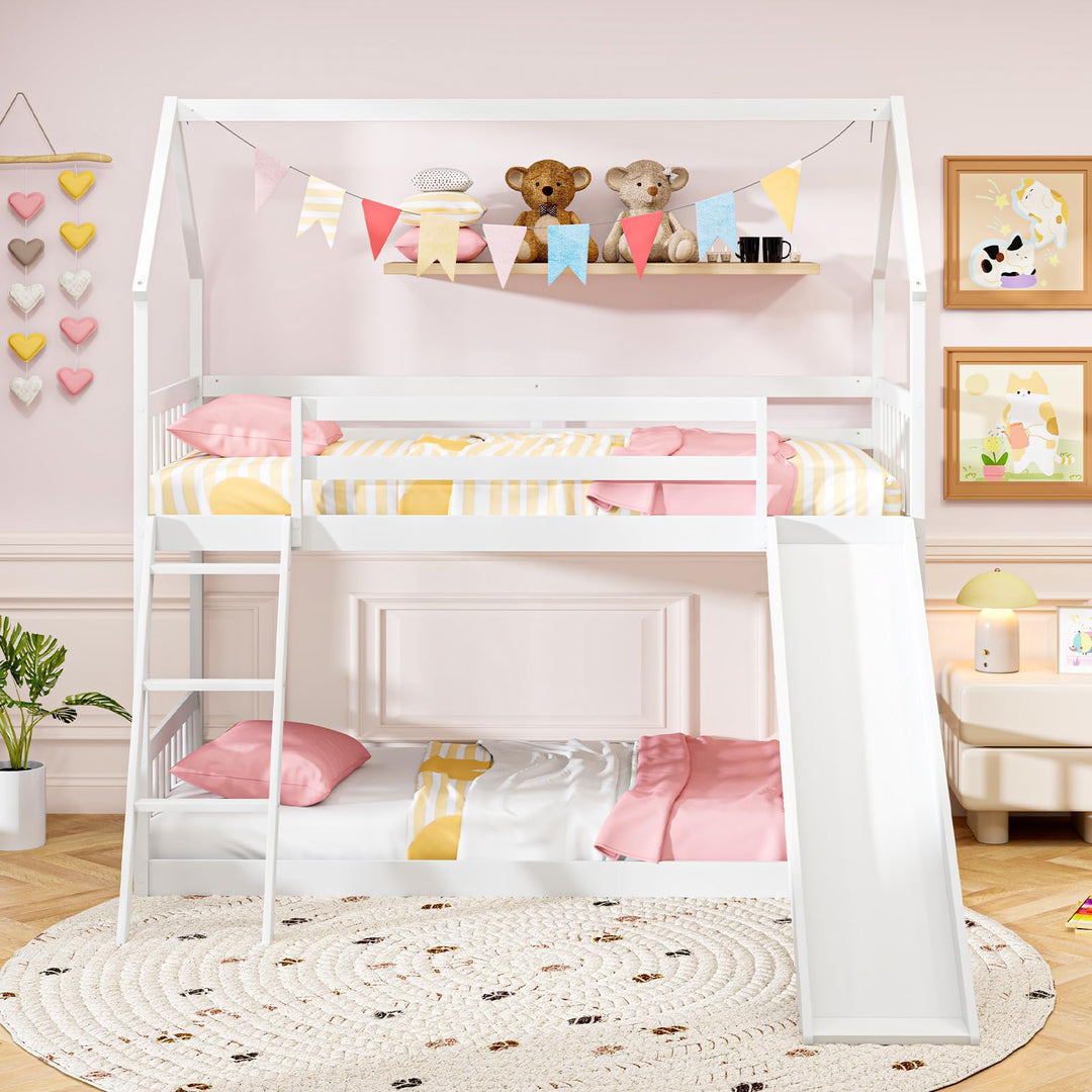 Giantex Wood Kids Bunk Bed with Slide &amp; Ladder