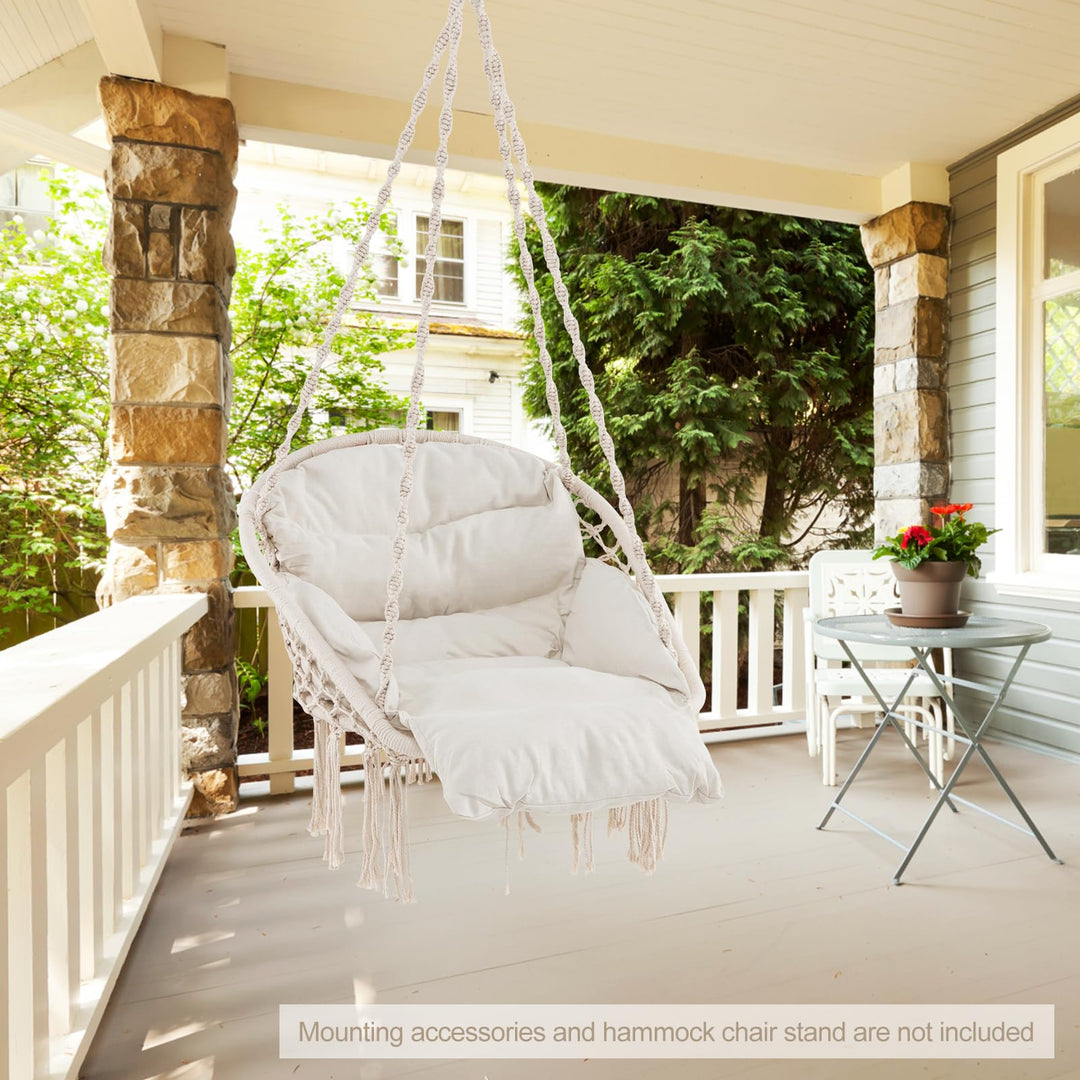 Giantex Hanging Chair Outdoor, Hammock Chair with Thick Cushion &amp; Macrame