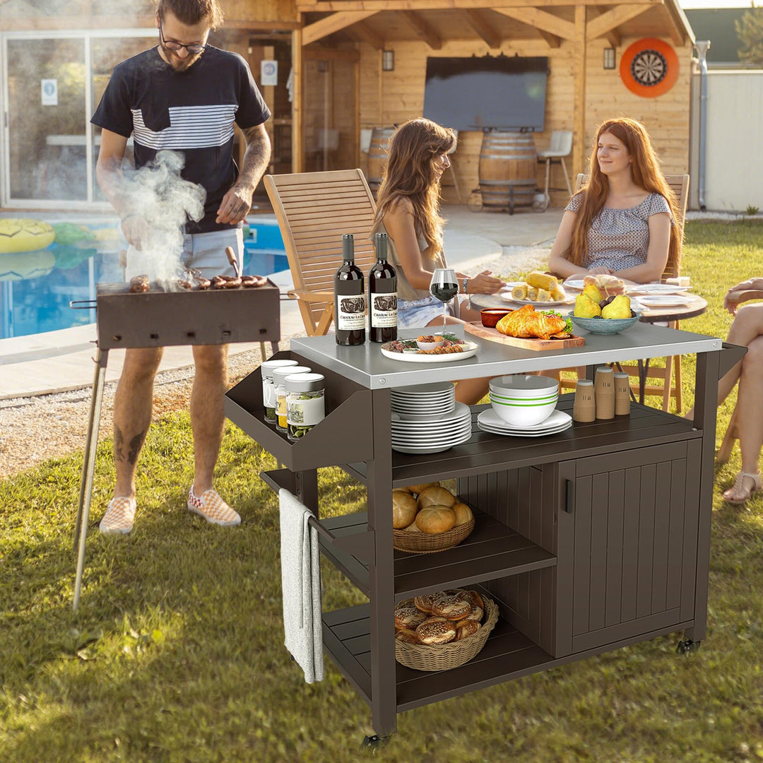Giantex Outdoor Grill Cart with Storage Cabinet &amp; Shelves Patio Kitchen Island Table
