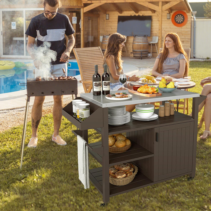 Giantex Outdoor Grill Cart with Storage Cabinet &amp; Shelves Patio Kitchen Island Table