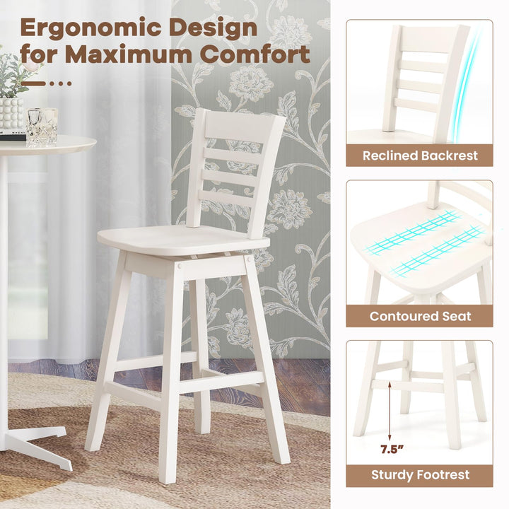 Giantex Wood Bar Stools, Swivel Counter Height Bar Stools with Slatted Hollow Back &amp; Ergonomic Contoured Seat