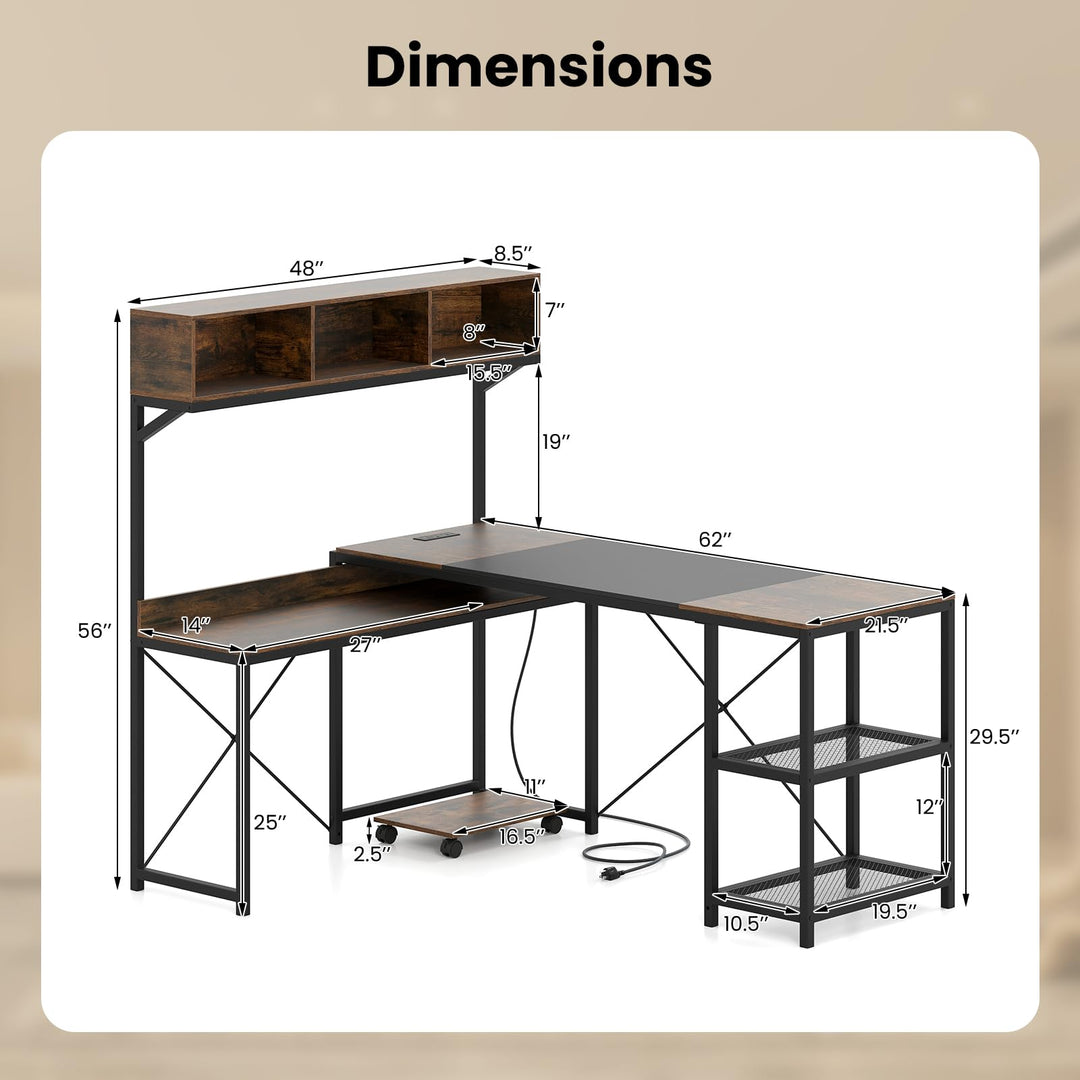 Giantex 62" L-Shaped Computer Desk with Power Outlets
