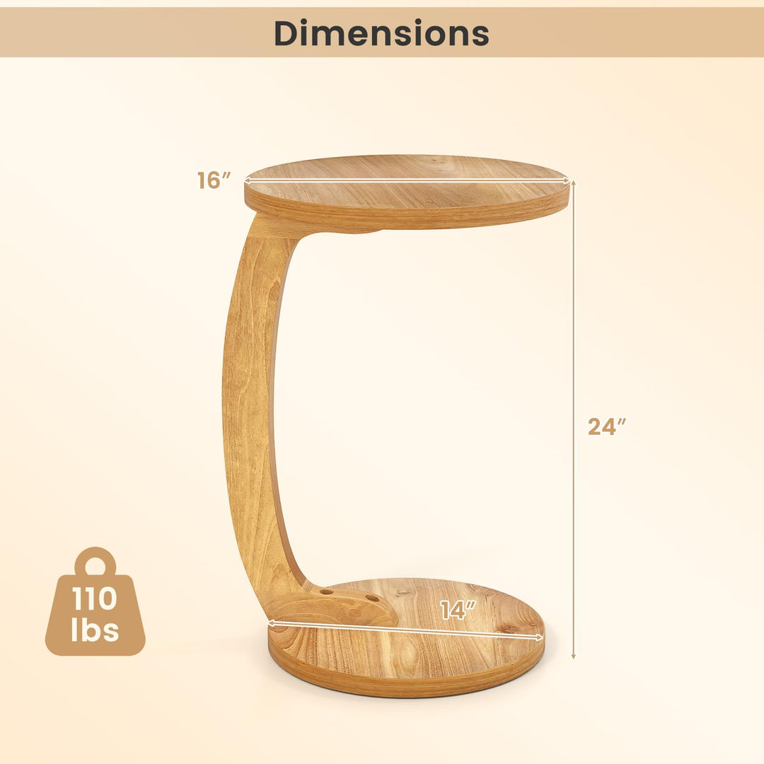 Giantex C-Shaped Round Side Table Set of 1/2 24" Solid Teak Wood