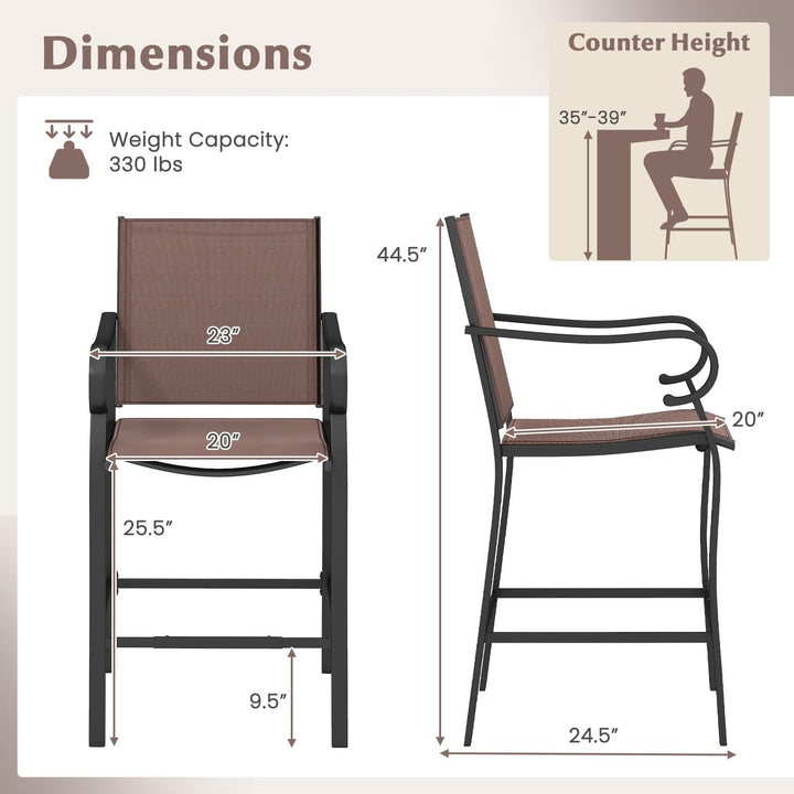 Giantex Counter Height Tall Patio Chairs with Breathable Mesh Fabric &amp; Metal Frame