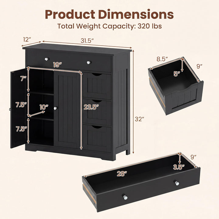 GIANTEX Bathroom Storage Cabinet with 4 Drawers and 2 Doors