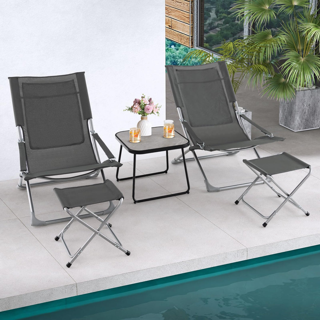 Giantex 5-Piece Patio Bistro Set, Folding Lounge Chairs with Footrest Stool &amp; Side Table, Removable Cushion