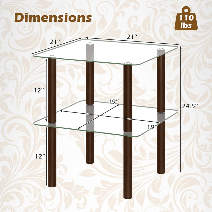 Giantex Round/Square 2-Tier Sofa Side Table with Clear Tempered Glass Top &amp; Shelf (1/2)