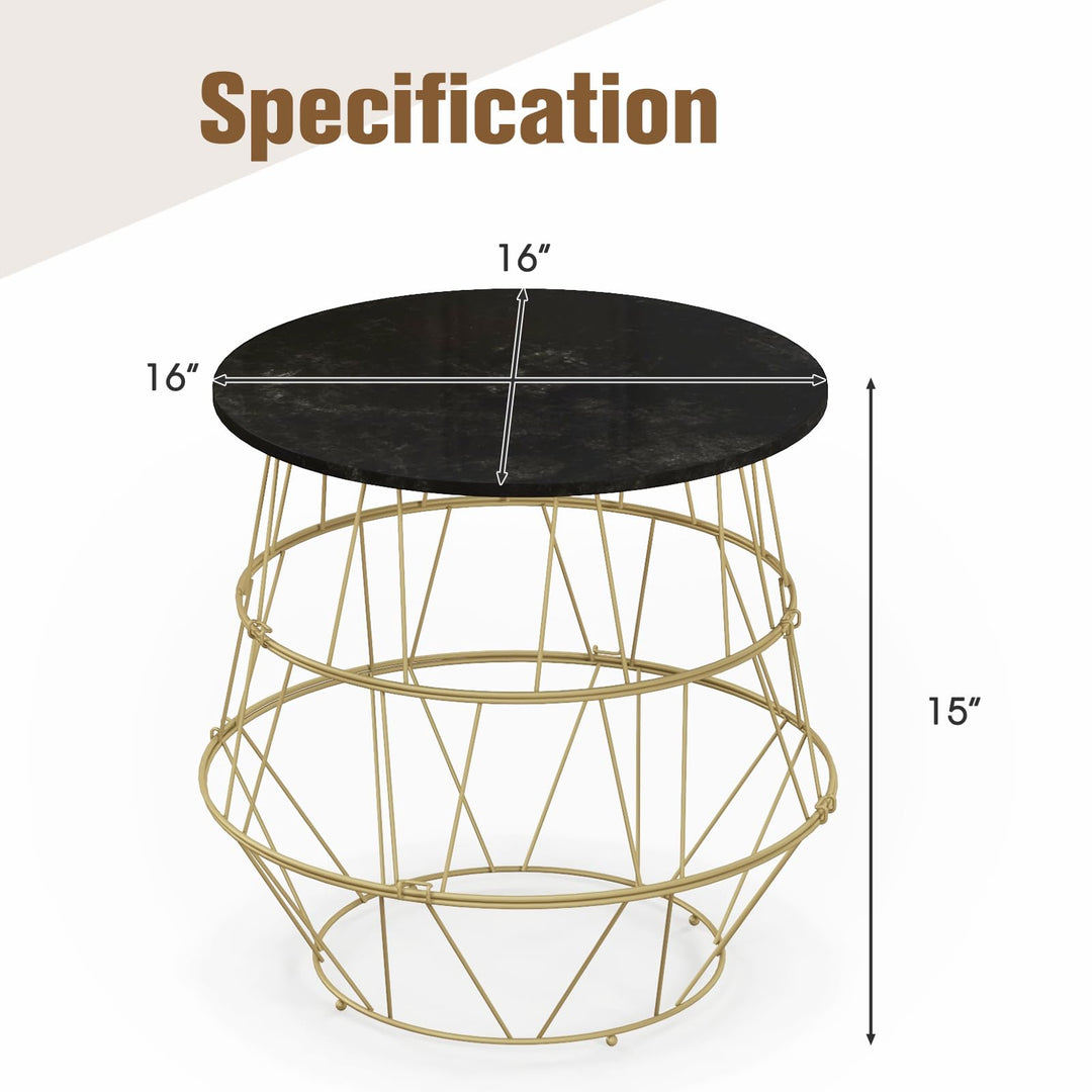 Giantex Round Coffee Table, Faux Marble Side End Table with Gold Metal Frame &amp; Removeable Top