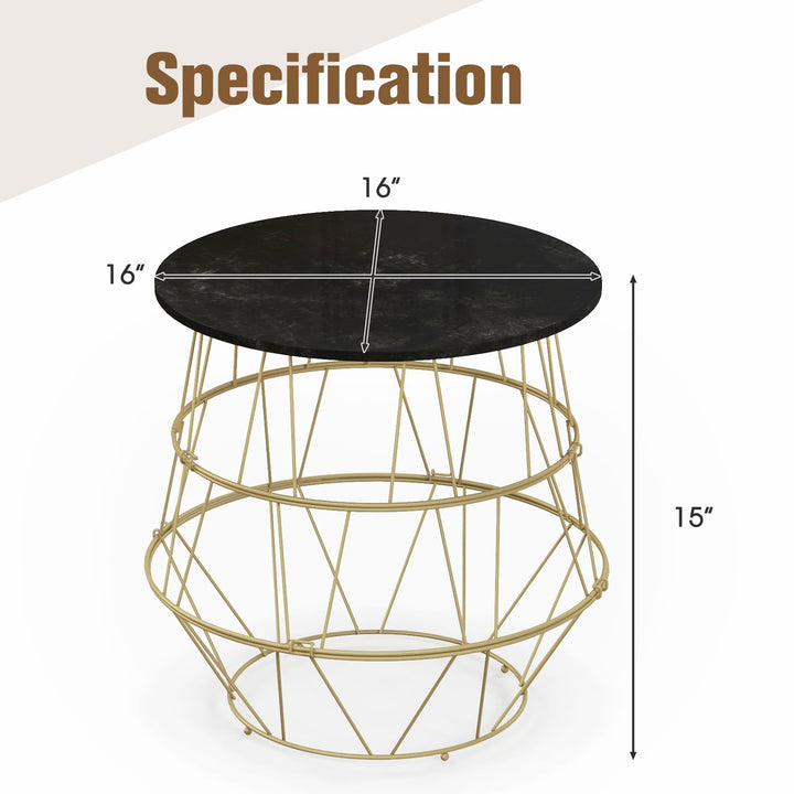 Giantex Round Coffee Table, Faux Marble Side End Table with Gold Metal Frame &amp; Removeable Top