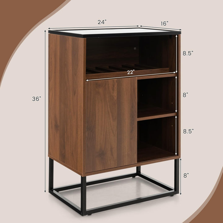Giantex Wine Bar Cabinet, Small Sideboard Buffet Cabinet with Tempered Glass Top, Adjustable Feet &amp; Shelf, Sliding Door