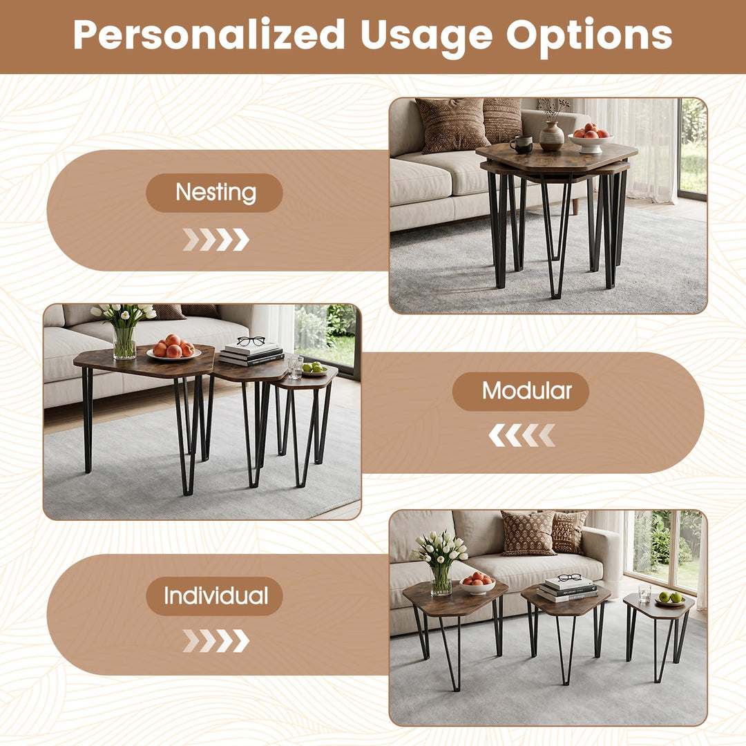 Giantex Nesting Coffee Tables Set of 3 for Living Room &amp; Apartment
