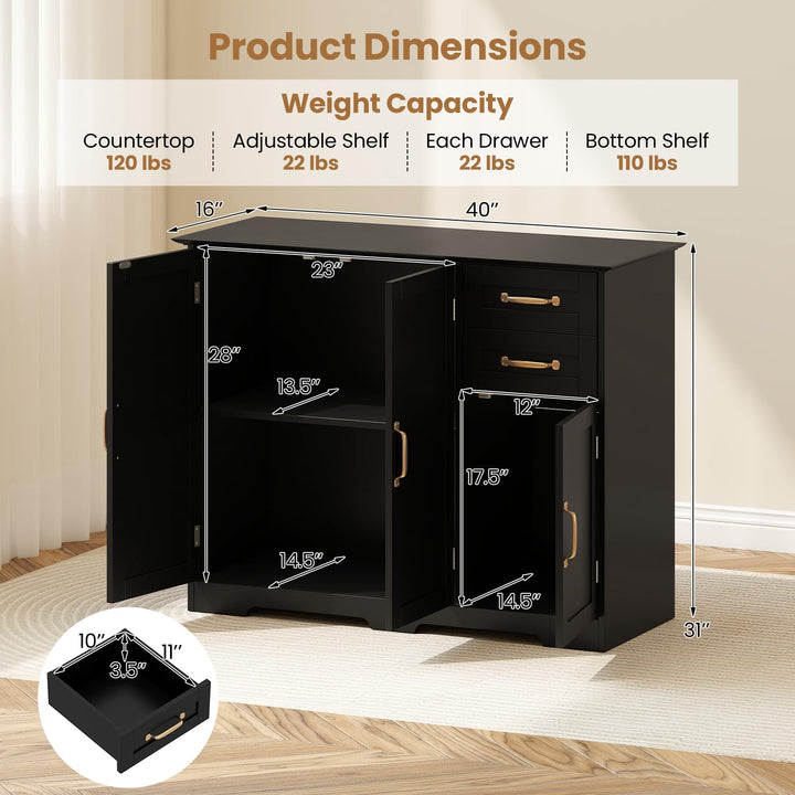 Giantex 40 Inch Modern Kitchen Sideboard Buffet Cabinet with 2 Drawers and Adjustable Shelf