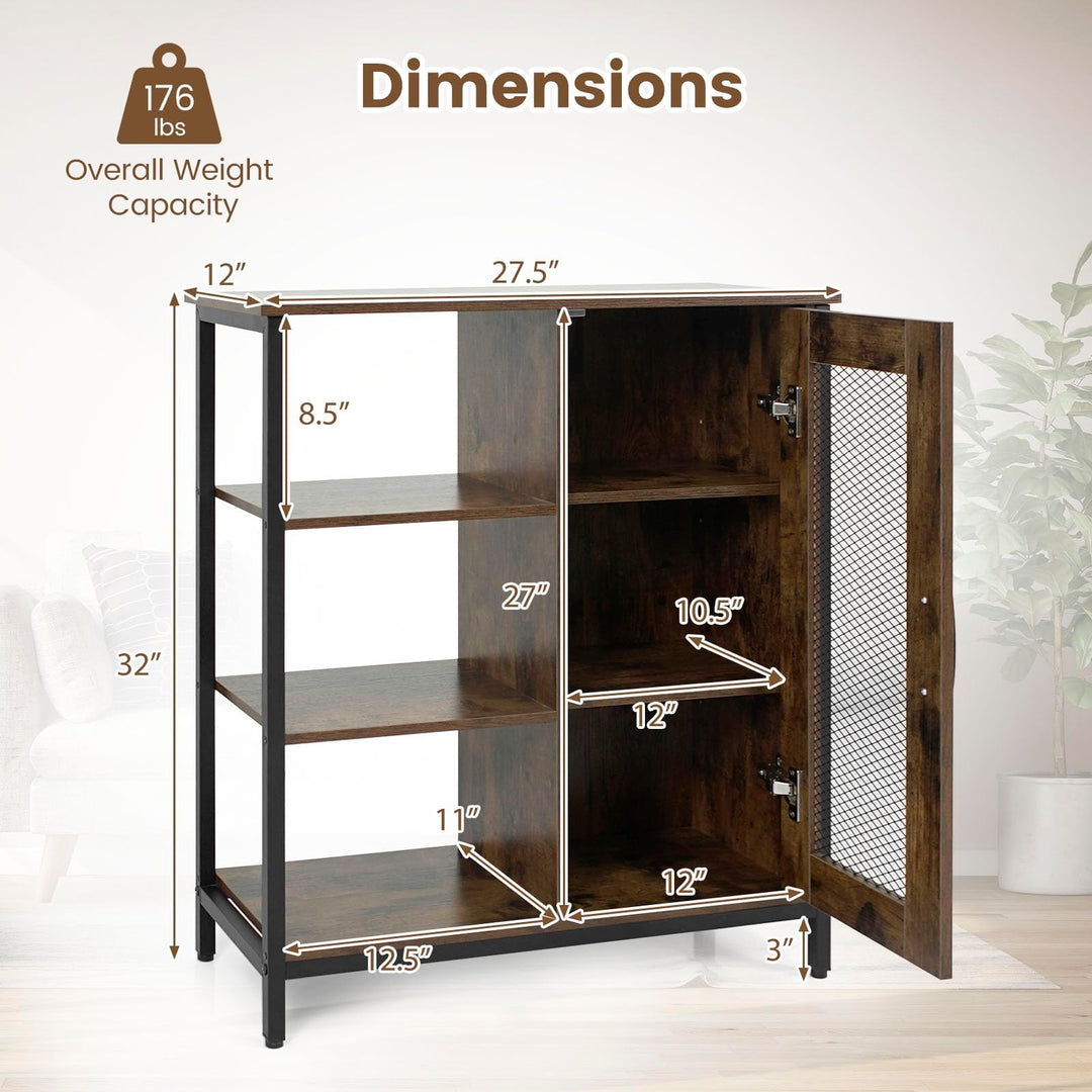 Giantex Industrial Side Cabinet with Metal Mesh Door and 3 Open Shelves