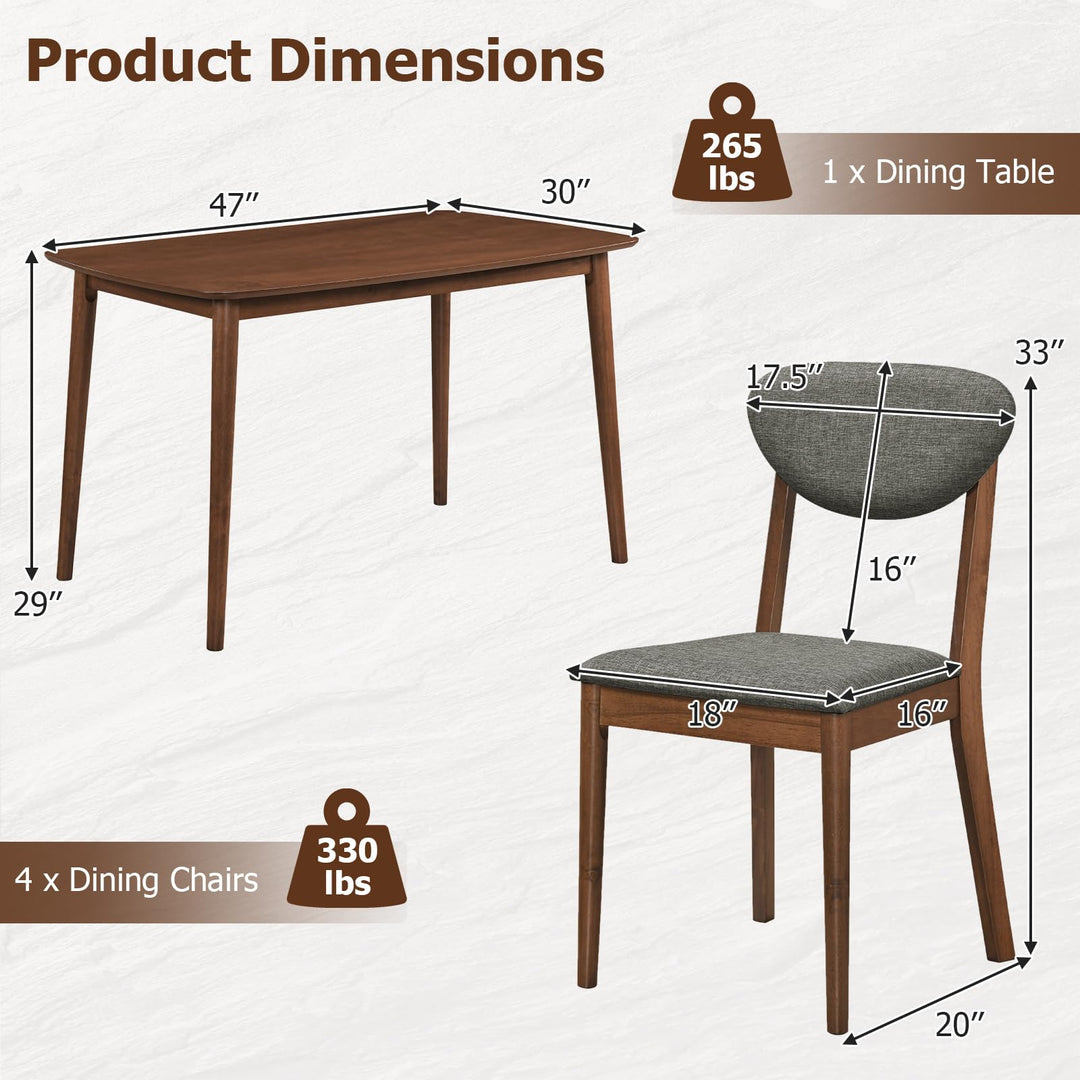 Giantex Mid-Century Modern Kitchen Table and Upholstered Chairs Set for 4