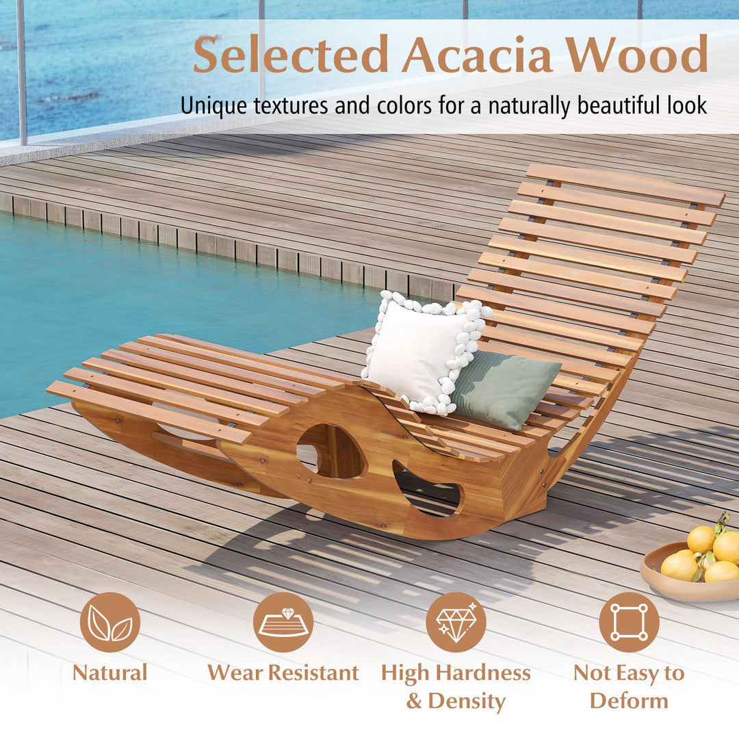 Giantex Acacia Wood Outdoor Rocking Chair, Patio Lounge Chair with Ergonomic Curved &amp; Slatted Seat, High Back