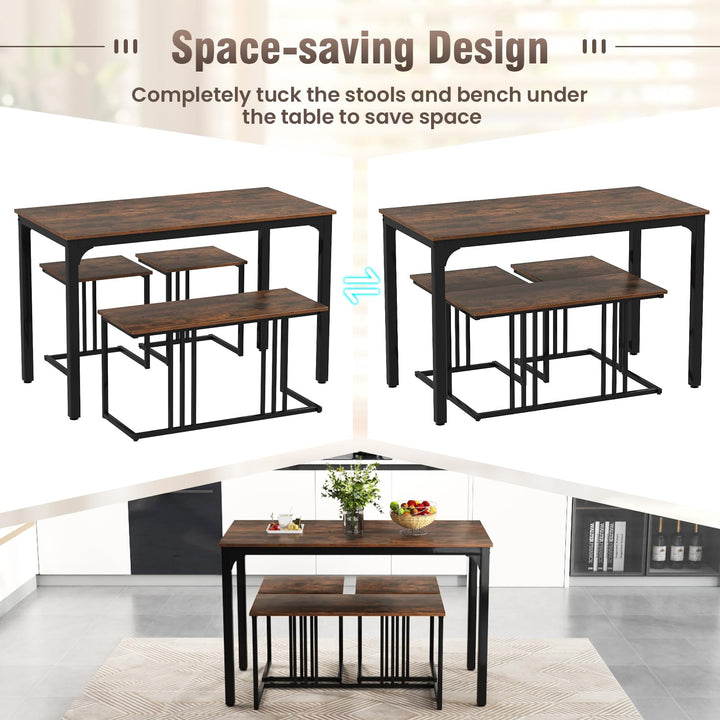 Giantex Dining Table Set for 4 Industrial Kitchen Table 2 Chairs Stool &amp; Bench