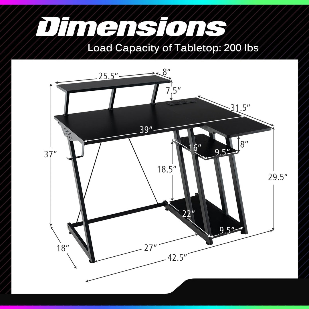 Giantex L Shaped Gaming Desk with Outlets &amp; USB Ports, Small Computer Desk with Monitor Shelf