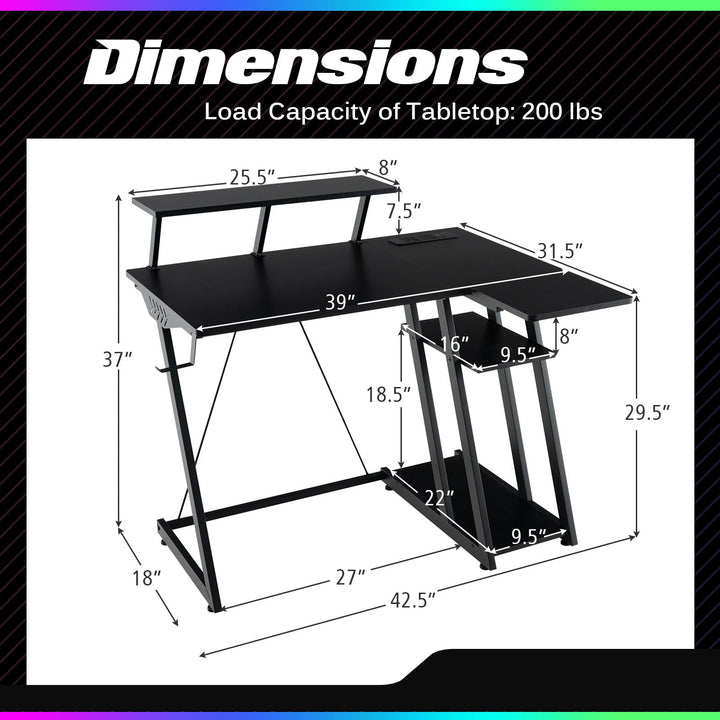 Giantex L Shaped Gaming Desk with Outlets &amp; USB Ports, Small Computer Desk with Monitor Shelf