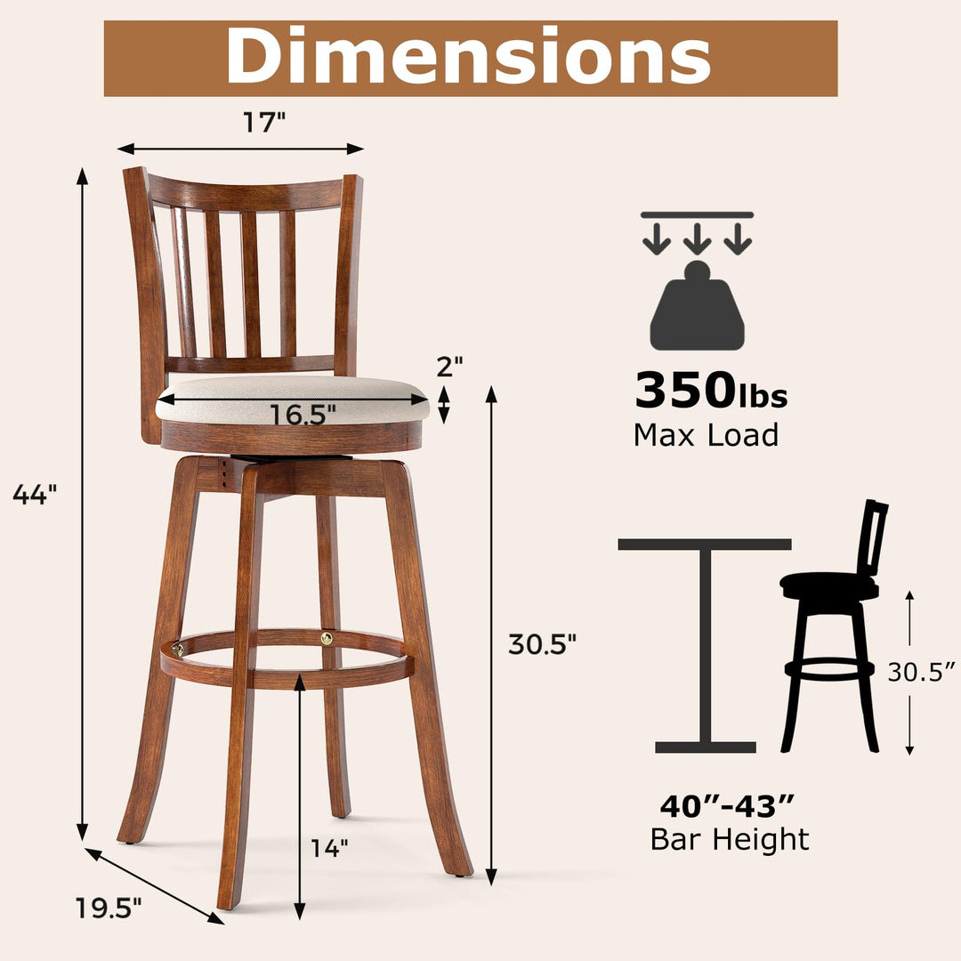 Giantex 30.5" Swivel Bar Stools Set of 2/4 with Rubber Wood Legs &amp; Footrest &amp; Upholstered Seat