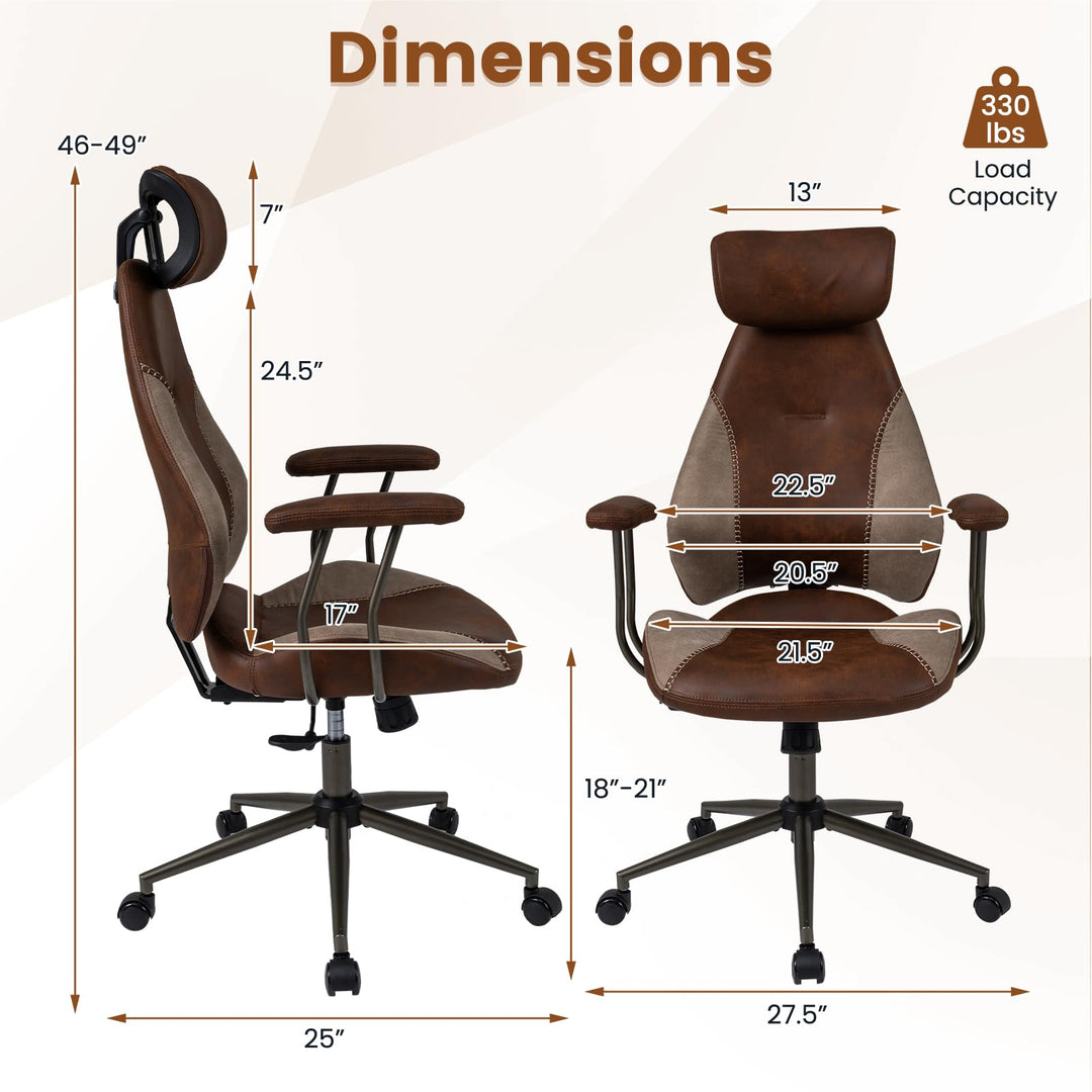 Giantex Ergonomic Mid Century Modern Faux Fur Computer Desk Chair with 2D Headrest