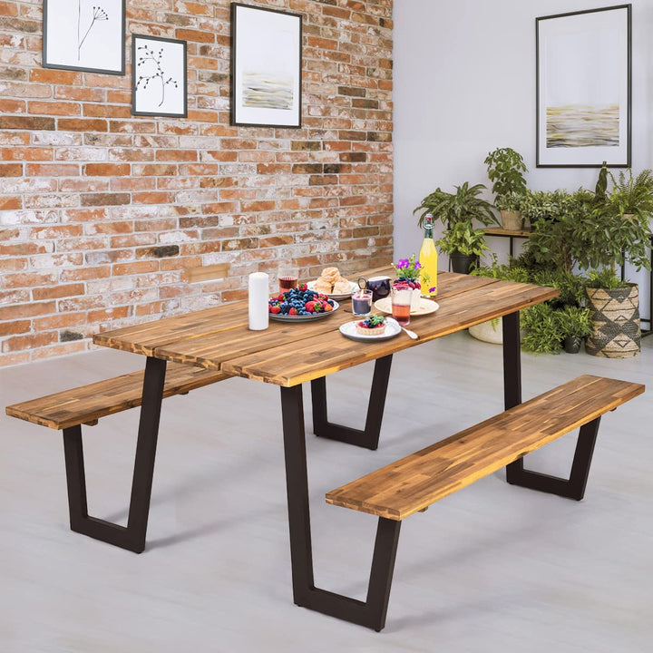 Giantex Picnic Table Bench Set with Umbrella Hole, Outdoor Dining Table Set, 70&