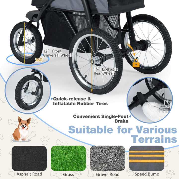 Giantex Dog Stroller for Small &amp; Medium Dogs Cats Foldable Pet Stroller with 3 All-Terrain Inflatable Rubber Wheels