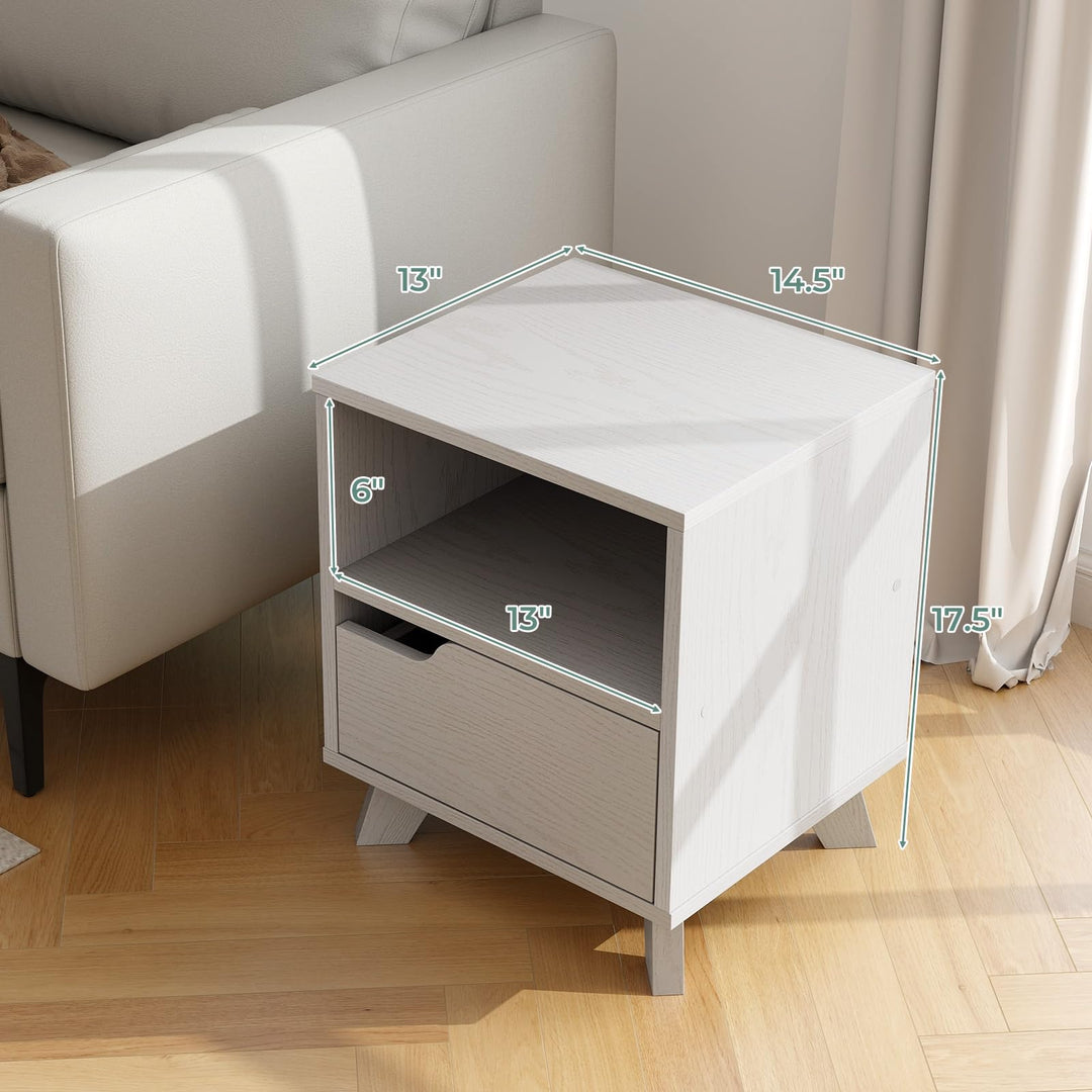 Giantex 2 Tier Nightstand, Mid Century Modern Bedside Table with Storage Drawer &amp; Open Shelf