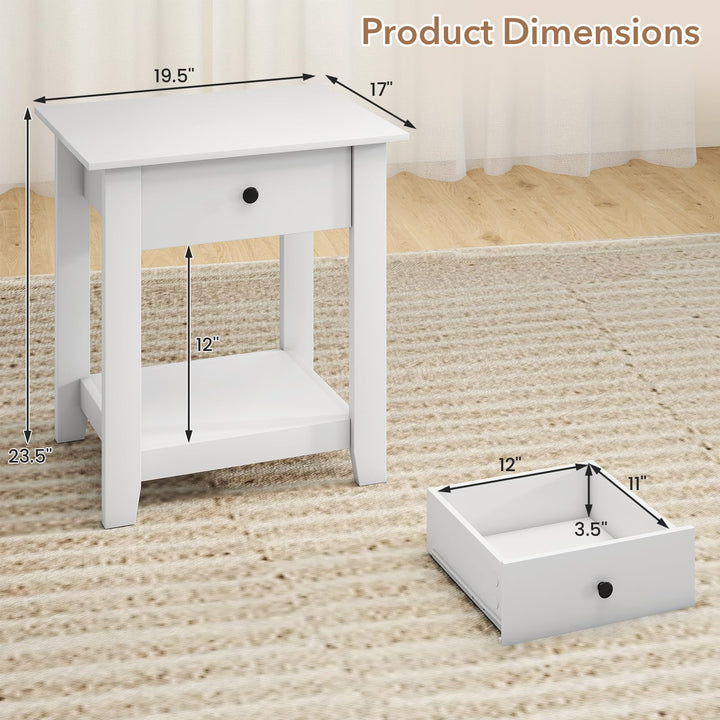 Giantex Nightstand with Drawer 2-Tier Modern Bedside Table with Open Shelf and Storage