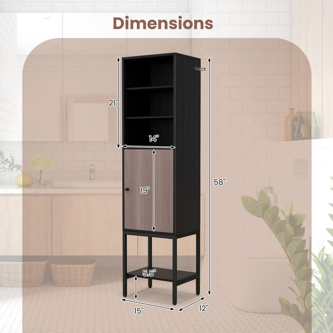 Giantex 57” Tall Bathroom Storage Cabinet, Bathroom Floor Cabinet with Door, Adjustable Shelves &amp; Foot Pads
