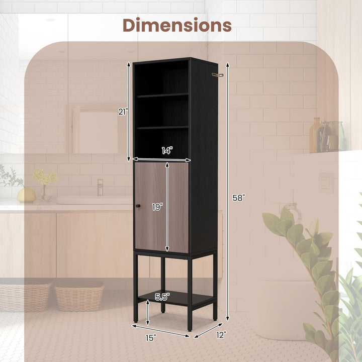 Giantex 57” Tall Bathroom Storage Cabinet, Bathroom Floor Cabinet with Door, Adjustable Shelves &amp; Foot Pads