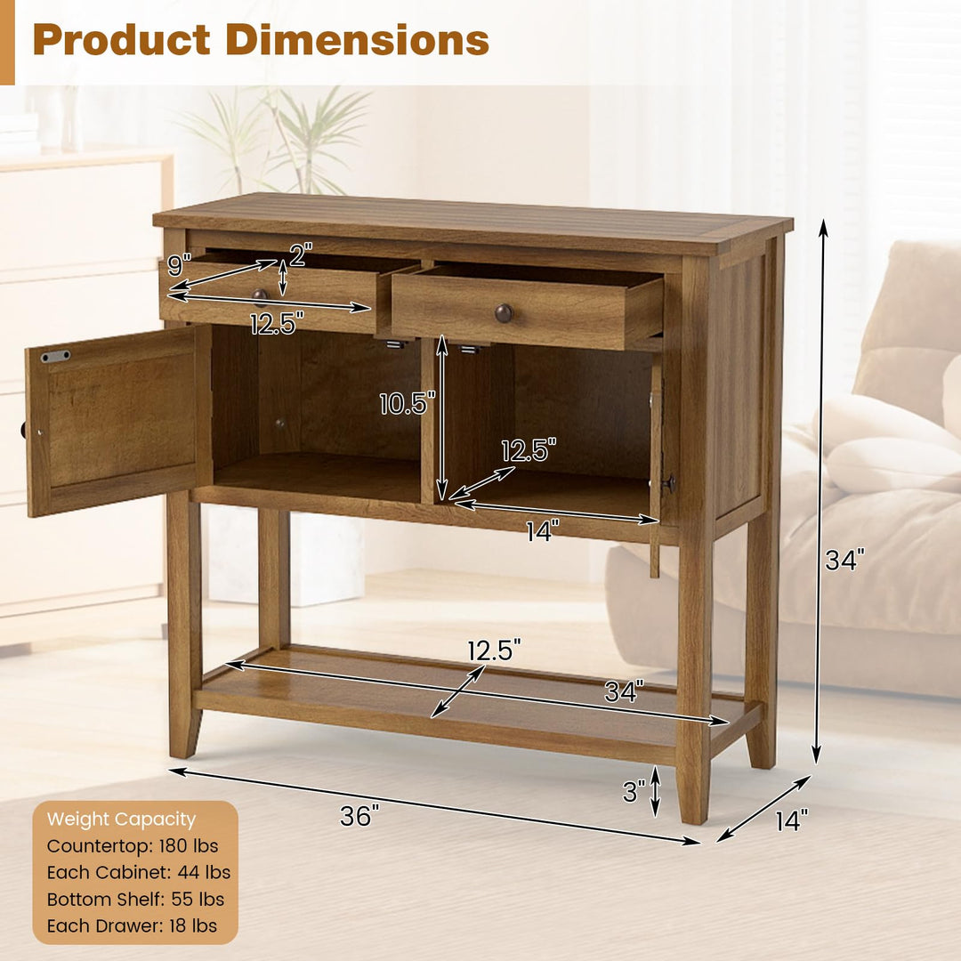 Giantex Mid-Century Console Table Wood Coffee Bar Buffet Sideboard with 2 Drawers