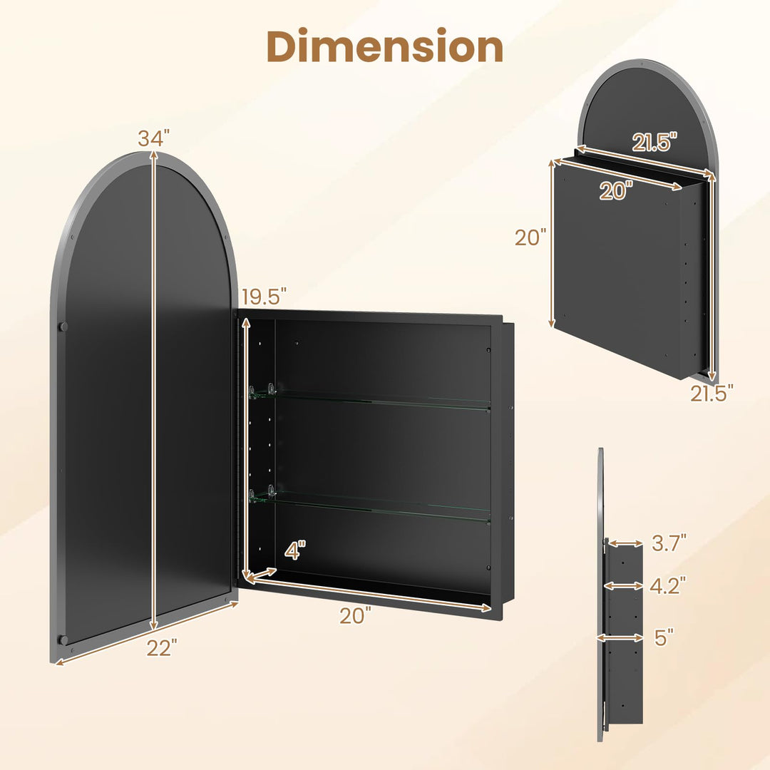 Giantex 34" x 22" Brushed Metal Wall-Mounted Medicine Cabinet for Bathroom