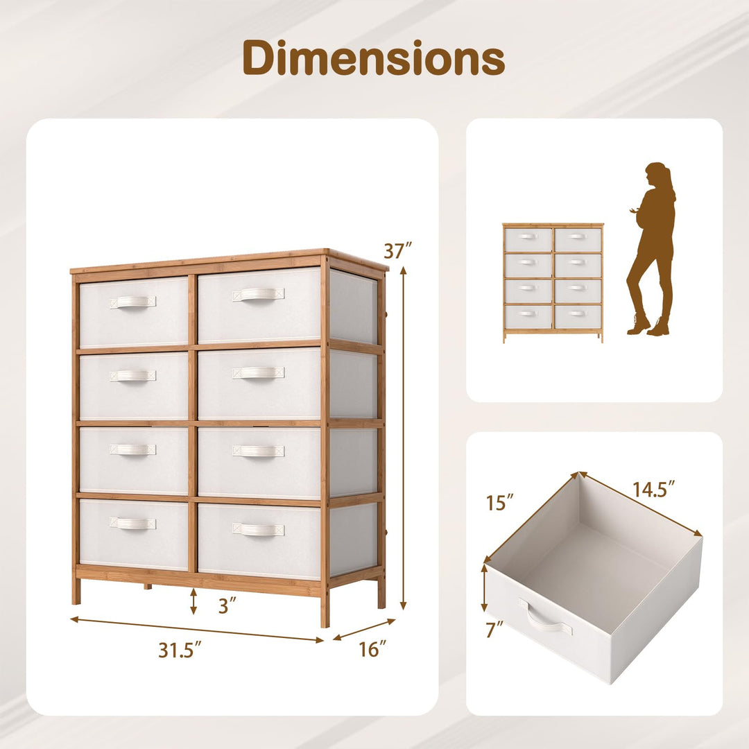 Giantex 8-Drawers Dresser Bamboo Fabric Storage Tower with Removable Fabric Bins