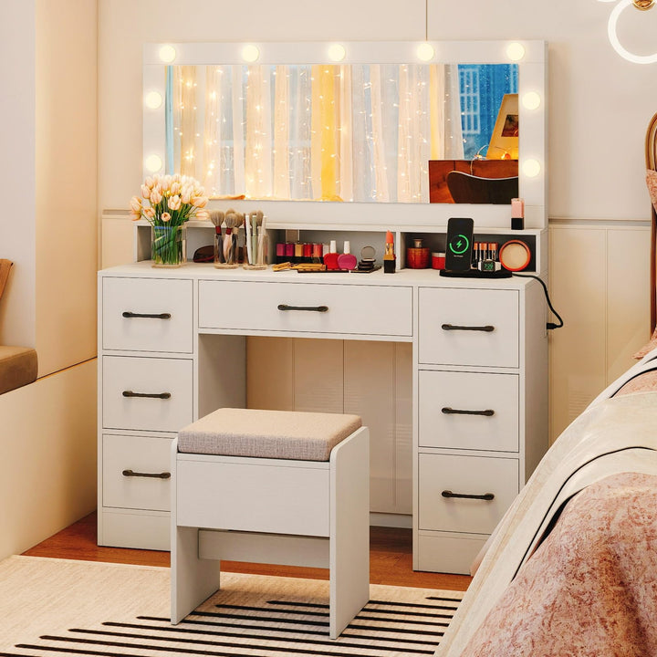 CHARMAID 46.5" Large Modern Dressing Table with Chair for Bedroom
