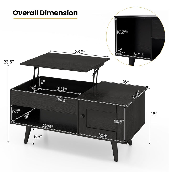 Giantex Lift Top Coffee Table, Modern Cocktail Table with Hidden Compartment, Open Shelf &amp; Cabinet
