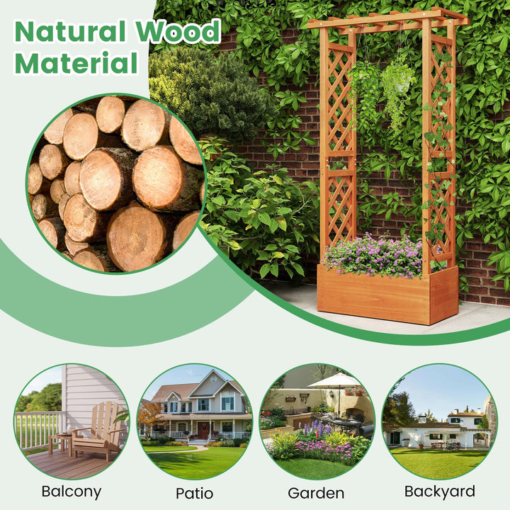 31" x 12.5" x 60" Raised Garden Bed with 2-Sided Trellis &amp; Hanging Roof