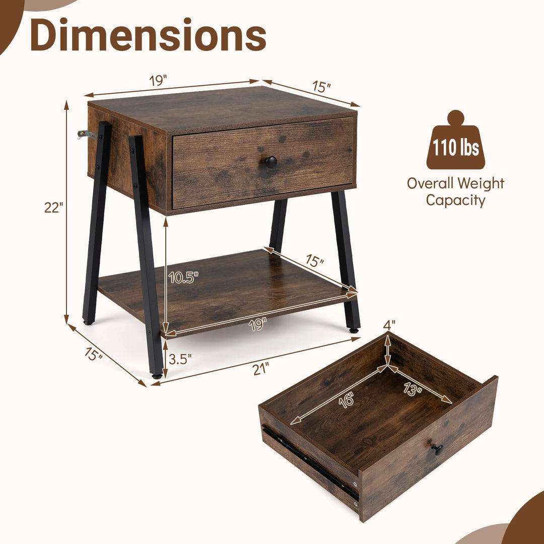 Giantex Industrial Night Stand with Drawer and Open Shelf