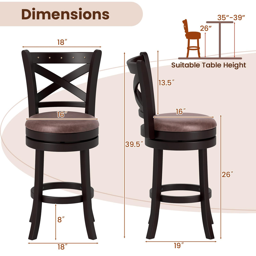 Giantex 26" Swivel Bar Stools with Backs &amp; Upholstered Faux Leather Seat