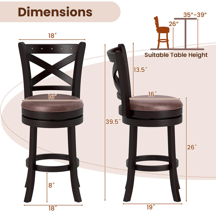 Giantex 26" Swivel Bar Stools with Backs &amp; Upholstered Faux Leather Seat