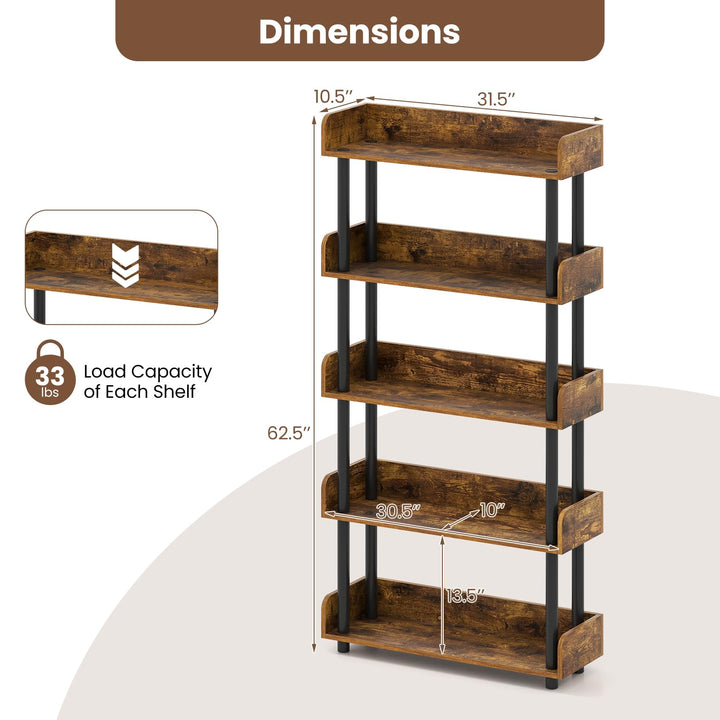 Giantex 5-Tier Bookshelf with Anti-Tipping Kit &amp; Open Storage Organizer for Living Room Bedroom