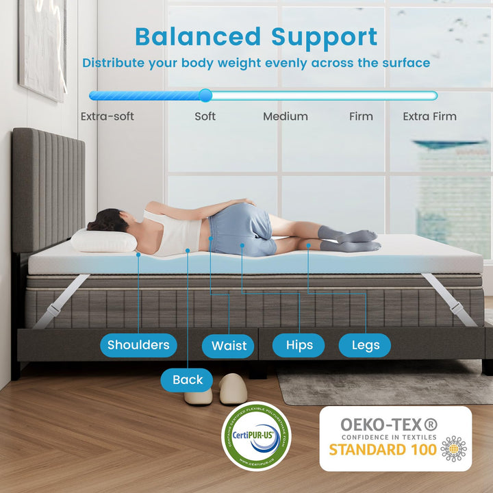 Giantex 3 Inch Twin Memory Foam Mattress Topper, Gel Infused Topper with Removable Cover