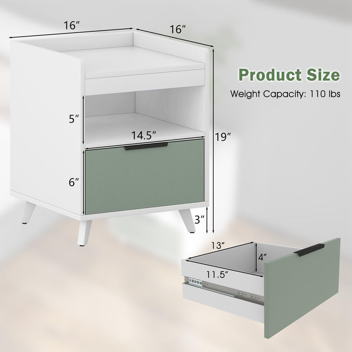 Giantex Nightstand with Drawer, 3-Tier Bedside Table with Storage Drawer &amp; Open Compartment