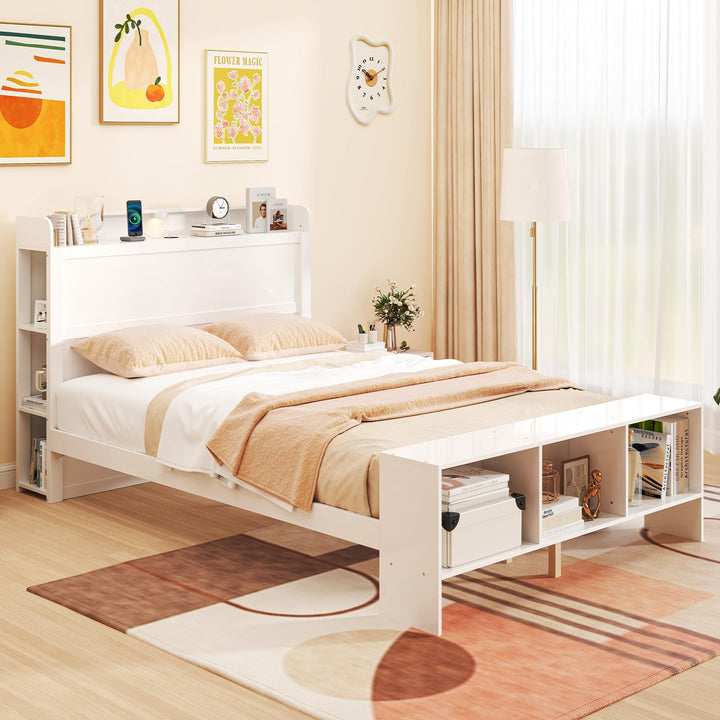 Giantex Full/Twin Size Bed Frame with Storage Headboard &amp; Footboard