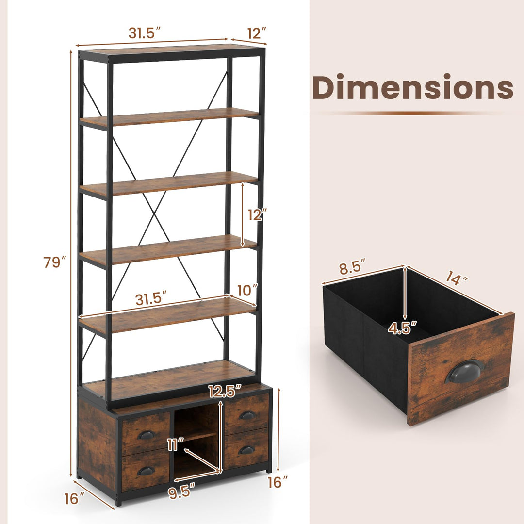 Giantex 8-Tier Bookshelf with Storage, 79" Freestanding Bookcase with 4 Fabric Drawers &amp; Adjustable Shelf