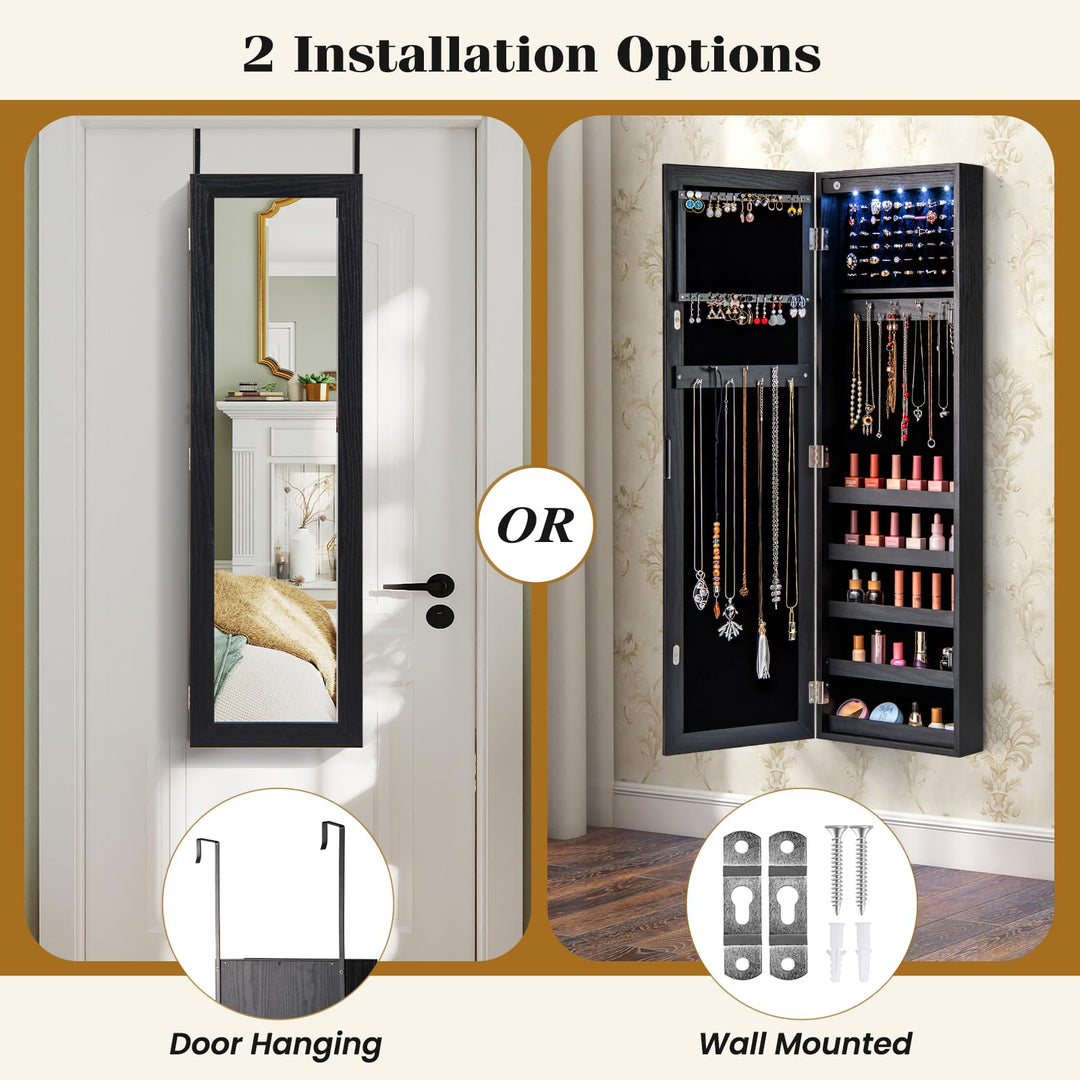 Giantex Wall or Door Mounted Jewelry Cabinet with Full Length Mirror with Lights