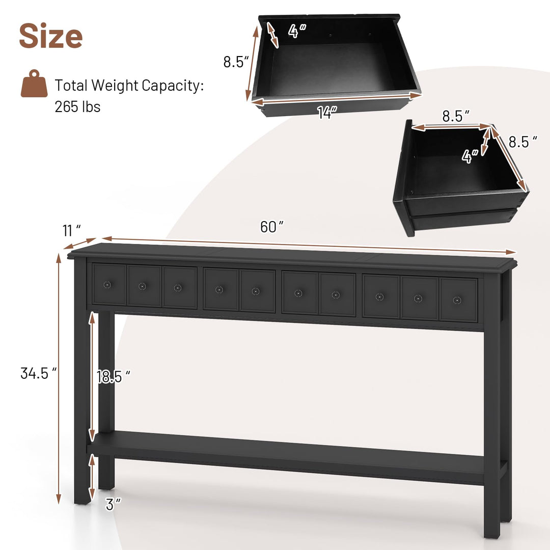 Giantex Narrow Console Table with Storage - 60" Long Sofa Side Table w/ 4 Drawers &amp; Open Shelf, Espresso