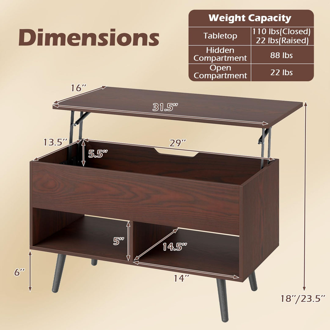 Giantex Lift Top Coffee Table Modern Cocktail Table w/Hidden Compartment &amp; 2 Open Shelves