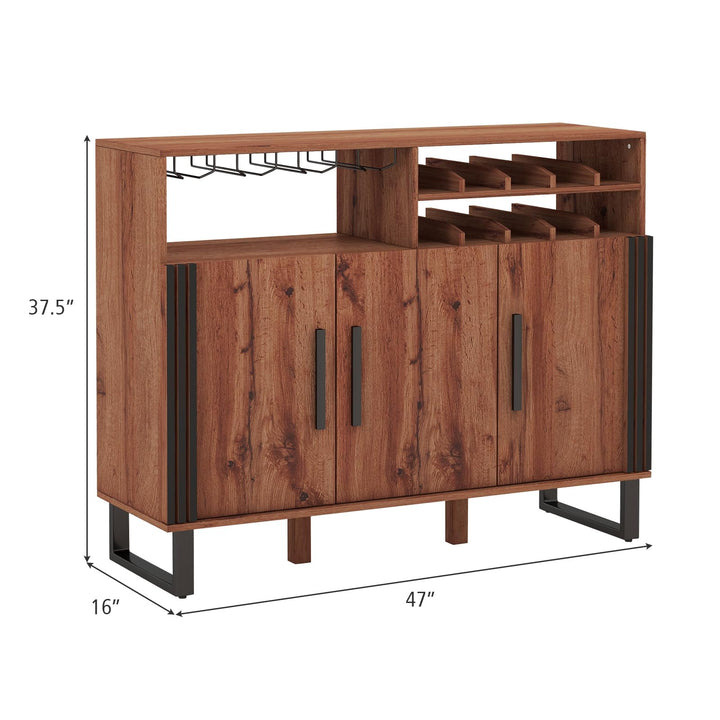Giantex Wine Bar Cabinet, Buffet Sideboard with 3 Doors &amp; Adjustable Shelves, Liquor Cabinet