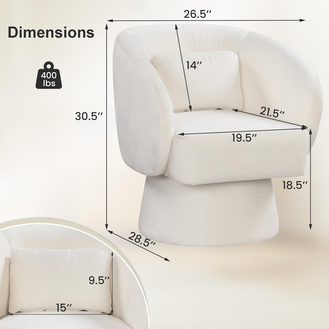 Giantex Swivel Accent Chair Upholstered Barrel Chair with Curved Back &amp; Removable Lumbar Pillow